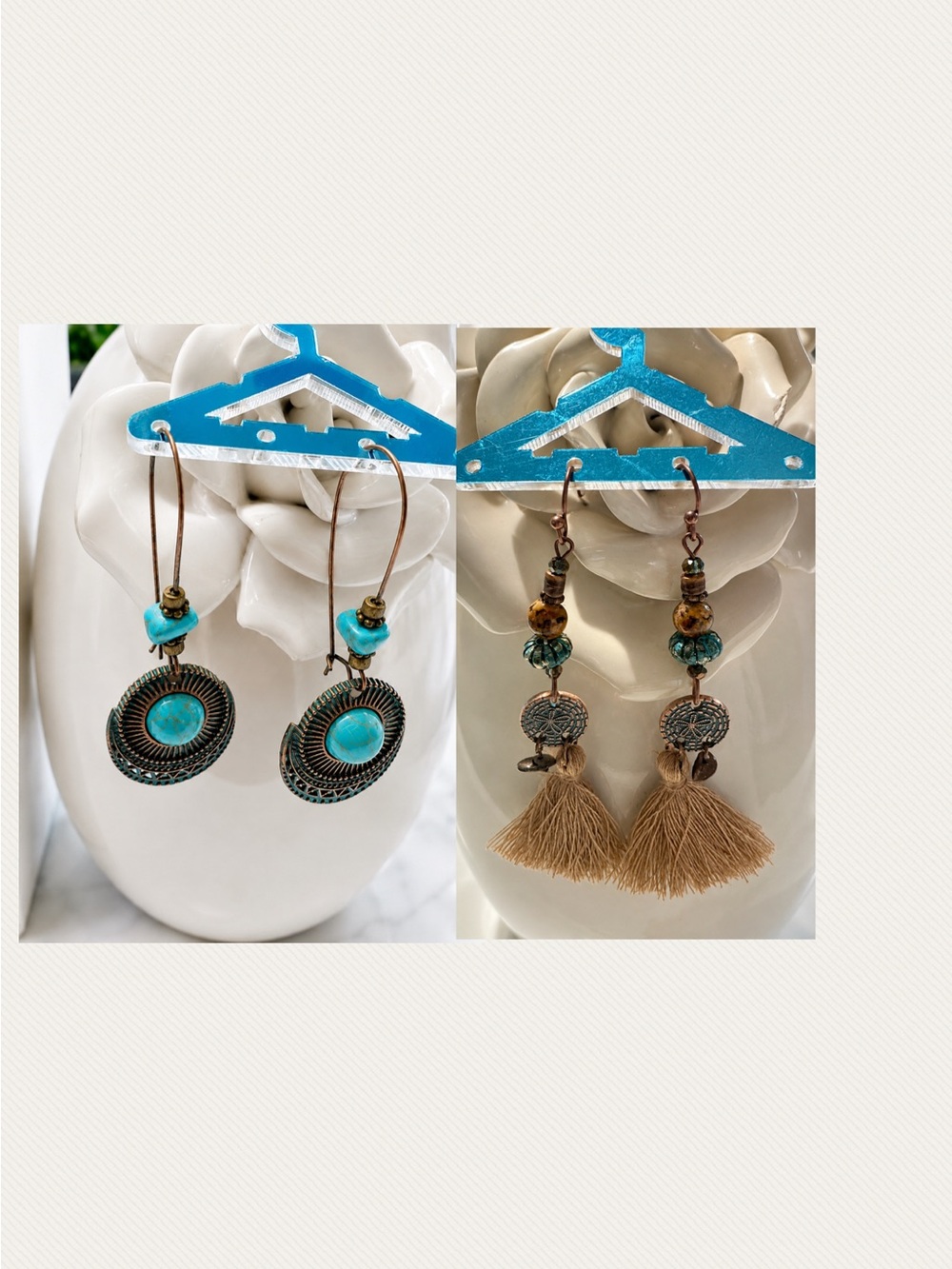 Turquoise Accent Boho Drop Earrings - 2 sets Women Jewelry